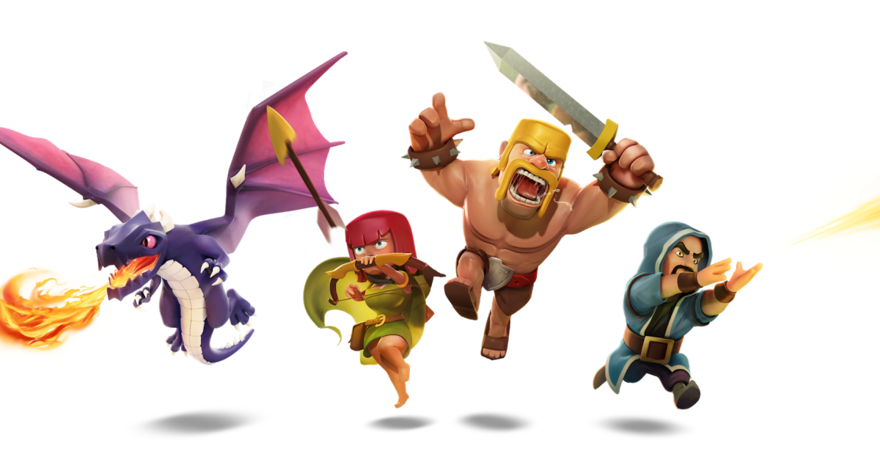 Characters from Clash Of Clans running at the camera