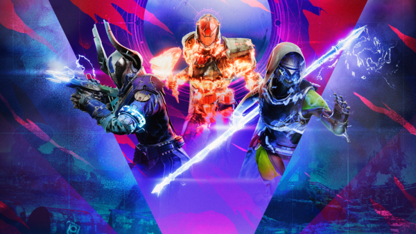 Three characters with glowing weapons